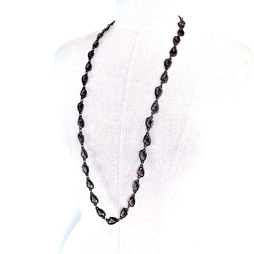 CHICO’s Gray Glass Hammered Gunmetal Silver Long Necklace | NEW​ - Picture 5 of 9
